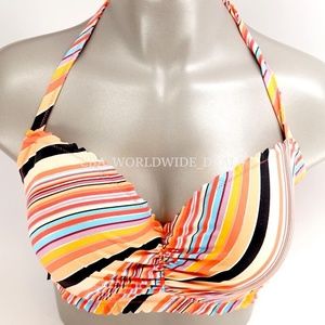 Victoria's Secret Orange Stripe Foil Getaway Halter Swim Top 34B